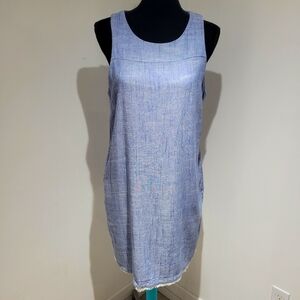 DKR & Company Women's Linen Cotton Sleeveless Shift Dress Large Blue Coastal